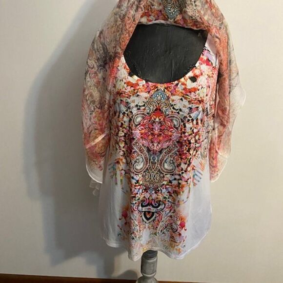 Est 1946 Multi-color Sheer embellished Cape and camisole, size L - Picture 4 of 5
